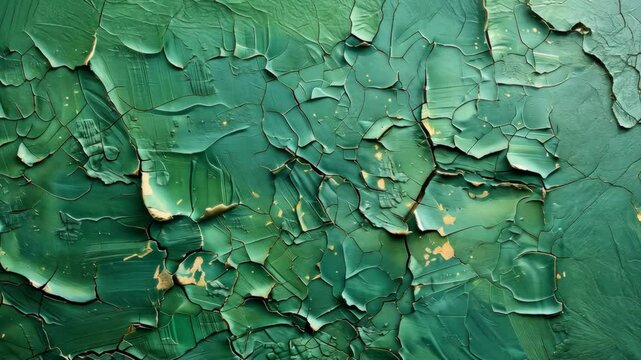 Cracked green paint texture showcasing unique patterns and colors in an aged surface