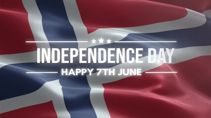 Norway Independence Day, Happy June 7 Lettering text animation, waving flag background, fireworks
