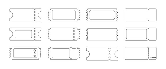 Ticket Outline Icon set, Black Isolate Coupon graphic elements, Discount and Promotion Tags, Movie Ticket, Concert, Vacationsymbol, Entertainment illustration, stock for app, business (Editable)