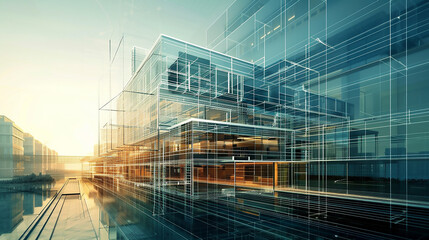 Architecture building schematic .Digital Blueprint of Modern Building