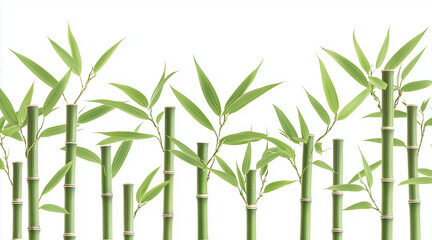 Green bamboo with leaves isolated on white background with clipping path and full depth of field isolated on white background
