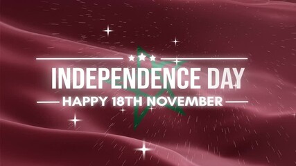 Morocco Independence Day, Happy November 18 Lettering text animation, waving flag background, fireworks