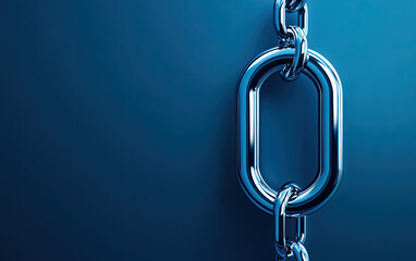 Shiny metallic link against a blue background, symbolizing strength and connection in design or industry contexts.