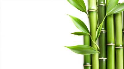 Green bamboo with leaves isolated on white background with clipping path and full depth of field isolated on white background
