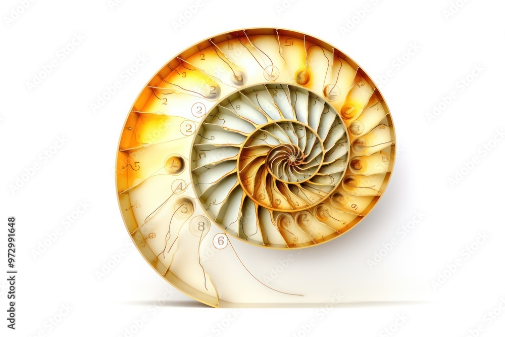 Aufkleber golden ratio spiral with fibonacci sequence numbers at each intersection point
