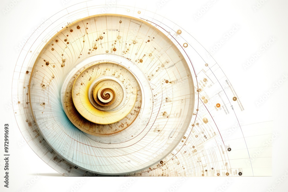Poster golden ratio spiral with fibonacci sequence numbers at each intersection point