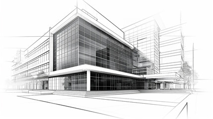 Fototapeta premium A detailed drawing depicting a spacious living room with elegant stairs leading to an upper level, Draw sketch architecture