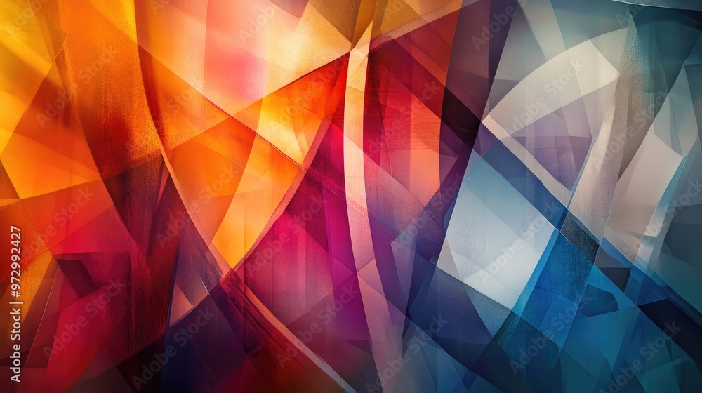 Poster an abstract background featuring a collage of intersecting shapes and gradients, creating a multi-di