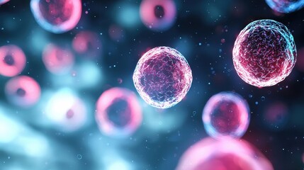 Fototapeta premium Illuminated Bioengineered Cells Under Microscope - Cutting-Edge Biotech Research Breakthrough