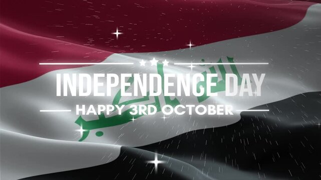 Iraq Independence Day. Happy 3rd October,Iraq waving flag background, and fireworks.