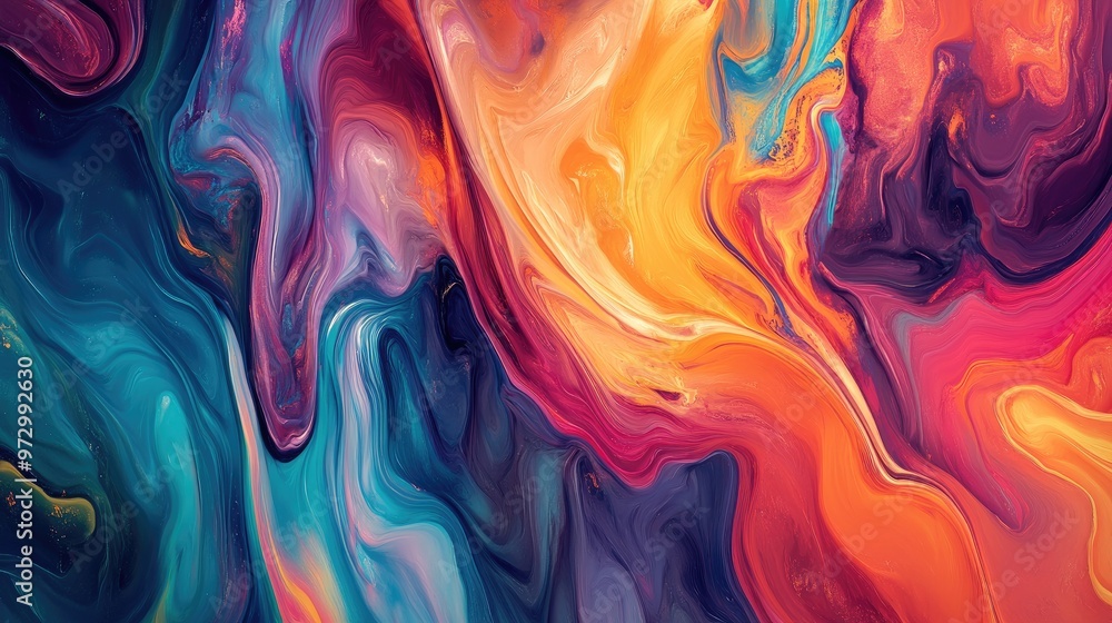 Poster an abstract background featuring vibrant, swirling colors in a fluid motion, creating a dynamic and 