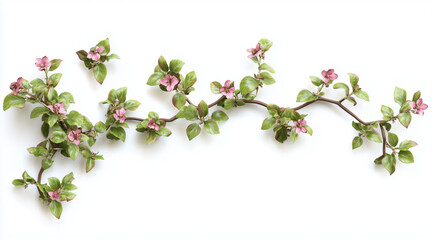 Green vine plant with dried pink flowers isolated on white background isolated on white background,. Created using Generative AI Technology

