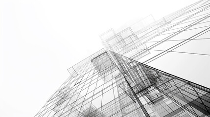 Abstract black and white architectural sketch of a bustling food court with vendors and diners, high resolution