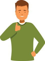 Young man is making a thumbs up gesture while smiling