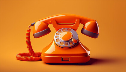 A bright orange phone with a cord hanging off it