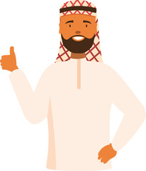 Smiling bearded arab businessman wearing keffiyeh showing thumbs up gesture