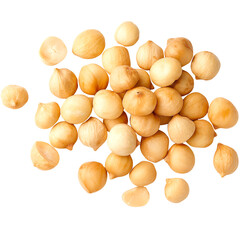 Raw Macadamia Nuts Isolated on White Background.