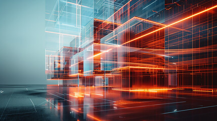 Fototapeta premium I've created an illustration that visually represents the fusion of technology, digital design, and abstract art within a futuristic and conceptual landscape