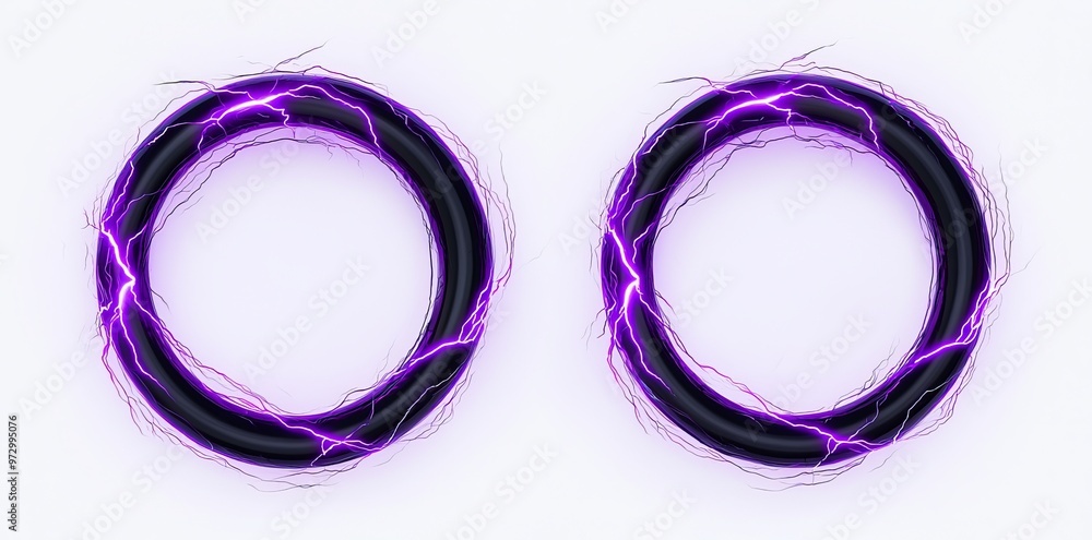 Poster a glowing electric green lightning round frame with a plasma portal, isolated on a transparent layer