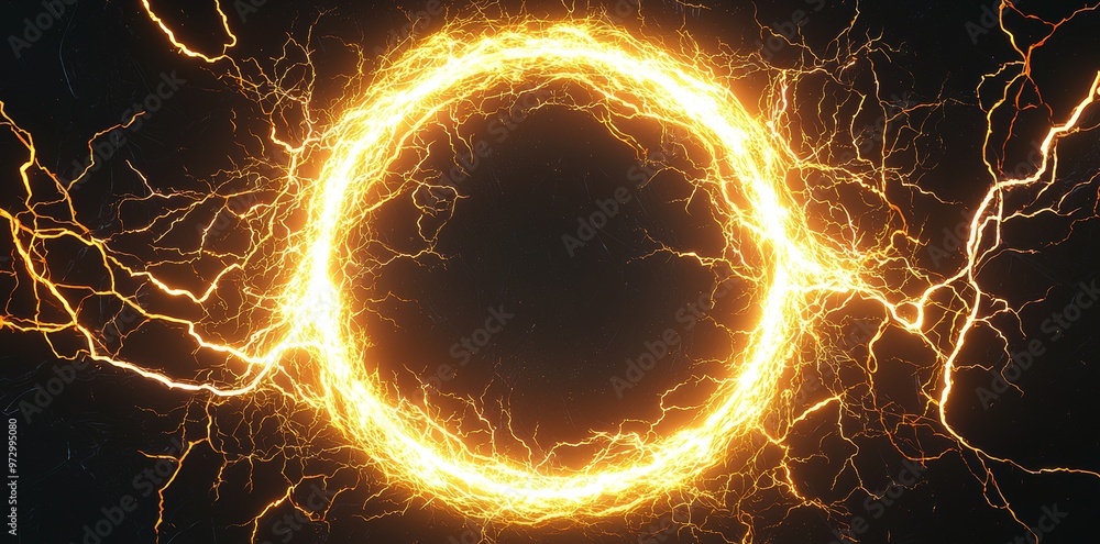 Poster in this image, a plasma glowing electric yellow hologram is isolated on transparent, and lightning r