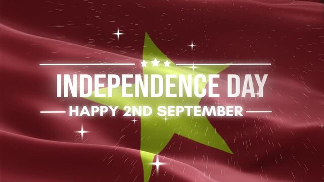Vietnam Independence Day. Happy 2nd september. Vietnam waving flag background, and fireworks
