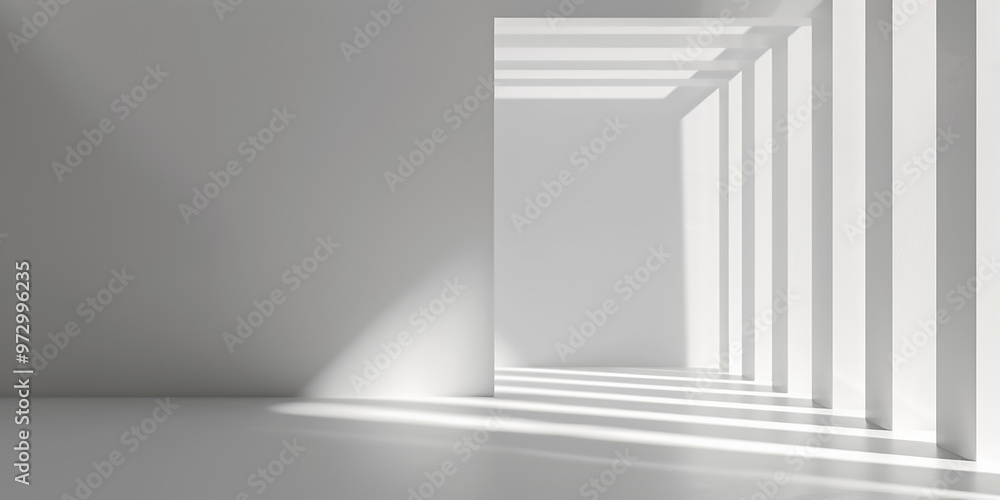 Poster empty white room with sunlight. abstract studio background for product presentation 3d room with cop