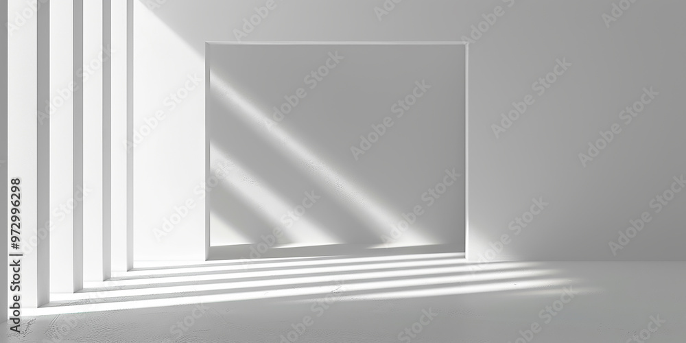 Poster empty white room with sunlight. abstract studio background for product presentation 3d room with cop
