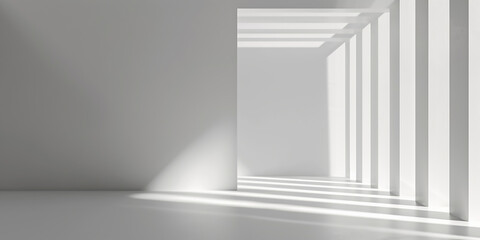 Empty white room with sunlight. Abstract studio background for product presentation 3d room with copy space