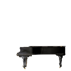 Elegant black grand piano isolated on white background, perfect for musical art, performance, and instrument concepts.