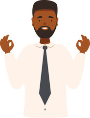 Smiling confident businessman making ok gesture with both hands