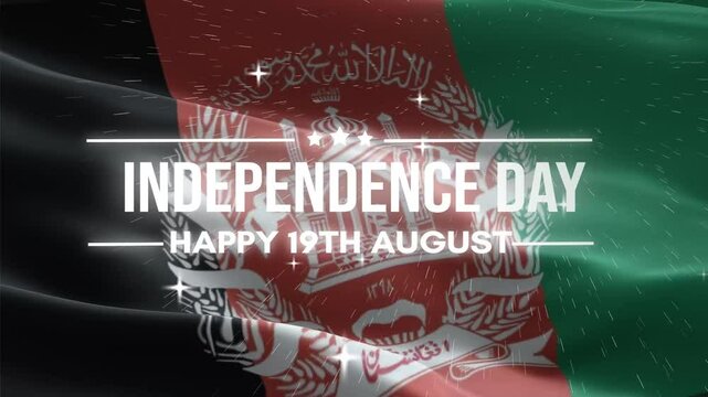 Afghanistan Independence Day. Happy 19th August. Afghanistan waving flag background, and fireworks.