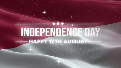 Indonesia Independence Day. Happy 17th August .Indonesia waving flag background, and fireworks