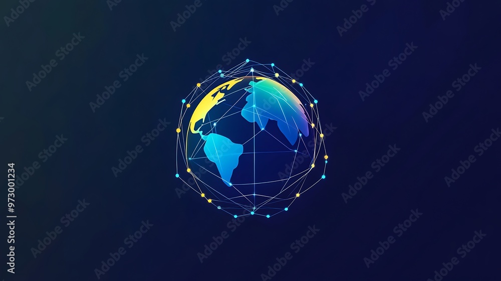 Poster global business connections - futuristic logo design with interconnected nodes and globe