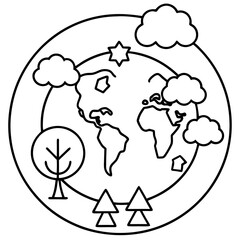 earth day outline coloring book page line art drawing