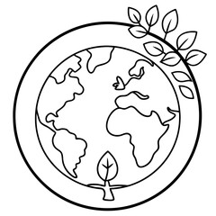 earth day outline coloring book page line art drawing