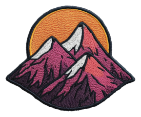 PNG Colorful mountain patch with sunset design