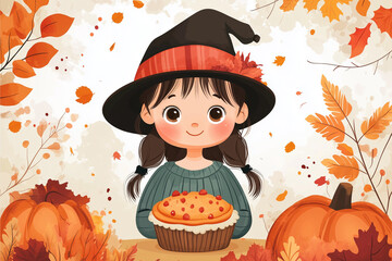 Girl with hot food. Thanksgiving concept.