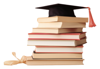 PNG Graduation hat on a stack of books publication intelligence achievement.