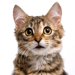 Obraz premium Cat with funny, cute and charming expression looking at camera isolated on white background