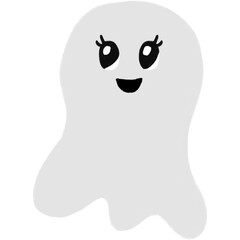 Cute eyes with shadows Cute smiling mouth Ghost Illustration