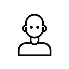 Minimalist black and white icon of a human figure with a bald head and simple facial features.
