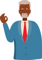 Smiling mature businessman in suit showing okay gesture, approval or agreement concept