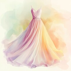 Elegant watercolor dress design featuring soft hues and flowing fabric, perfect for fashion illustrations and bridal concepts.