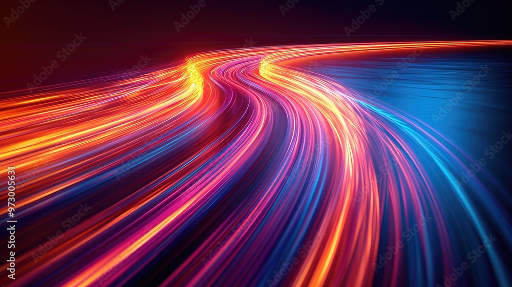 Poster a vibrant, abstract representation of light trails, creating a sense of motion and energy in a dynam