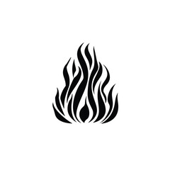 Obraz premium Black silhouetted flame icon isolated on a white background.