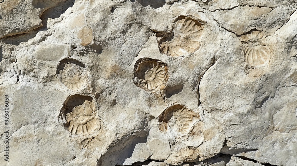 Poster fossilized shell imprints in stone