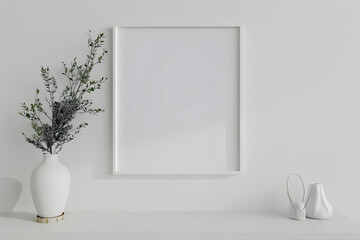 White wall frame mockup, square size. Generative Ai.
