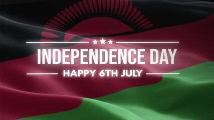 Malawi Independence Day, Happy July 6 Lettering text animation, waving flag background, fireworks