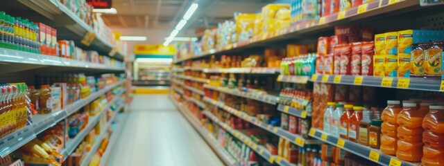 Fototapeta premium Supermarket aisle filled with colorful food products