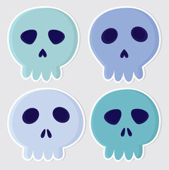 Set of stickers with cute skulls. Hand drawn illustration for Halloween	